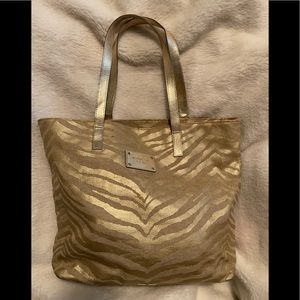Michael Kors gold zebra canvas tote